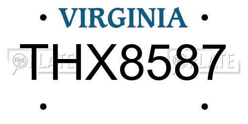THX8587 Virginia License Plate