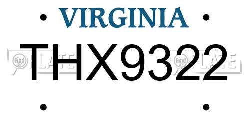 THX9322 Virginia License Plate