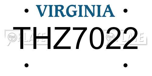 THZ7022 Virginia License Plate