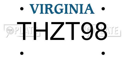 THZT98 Virginia License Plate