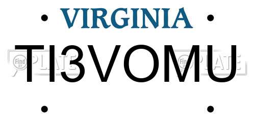 TI3VOMU Virginia License Plate