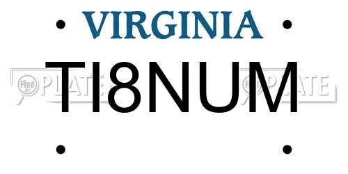 TI8NUM Virginia License Plate