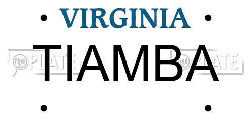 TIAMBA Virginia License Plate