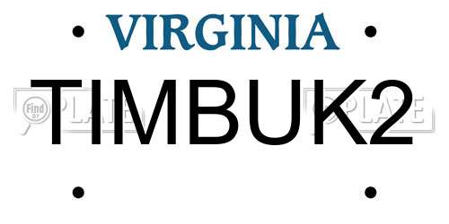 TIMBUK2 Virginia License Plate
