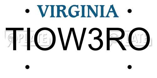 TIOW3RO Virginia License Plate