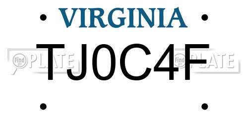 TJ0C4F Virginia License Plate