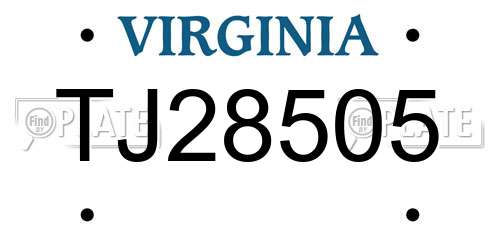 TJ28505 Virginia License Plate