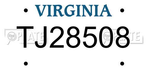 TJ28508 Virginia License Plate