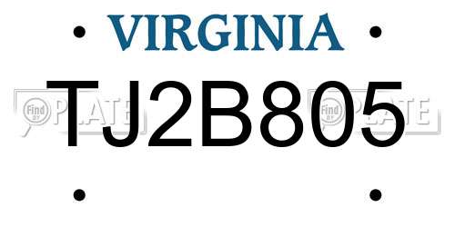 TJ2B805 Virginia License Plate