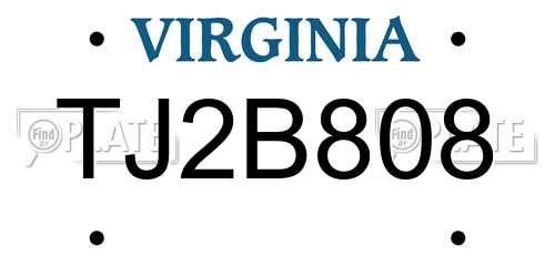 TJ2B808 Virginia License Plate