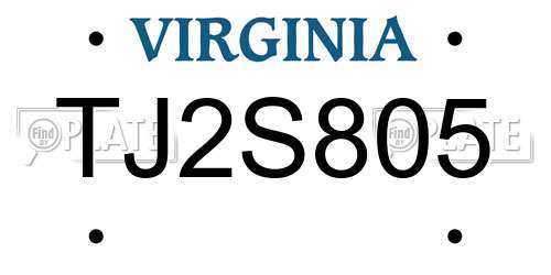 TJ2S805 Virginia License Plate