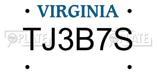 TJ3B7S Virginia License Plate