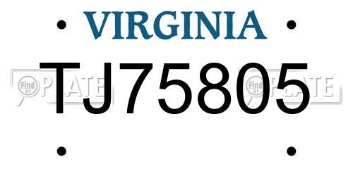 TJ75805 Virginia License Plate