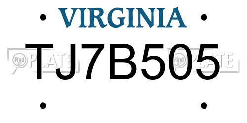 TJ7B505 Virginia License Plate