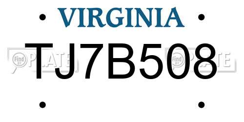 TJ7B508 Virginia License Plate