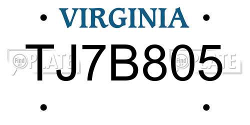 TJ7B805 Virginia License Plate