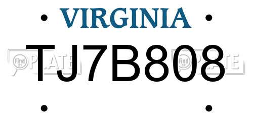 TJ7B808 Virginia License Plate