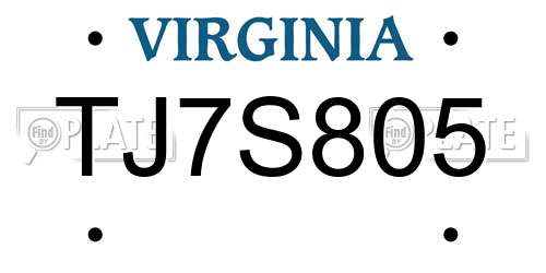 TJ7S805 Virginia License Plate
