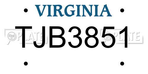 TJB3851 Virginia License Plate