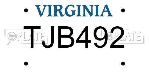 TJB492 Virginia License Plate