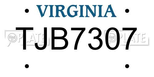 TJB7307 Virginia License Plate