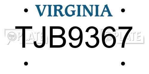TJB9367 Virginia License Plate