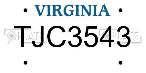 TJC3543 Virginia License Plate