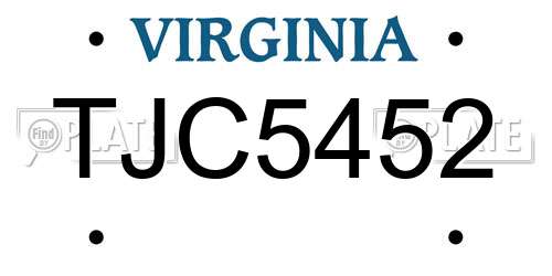 TJC5452 Virginia License Plate