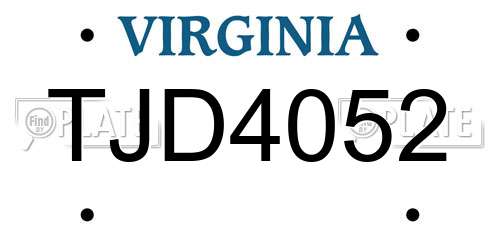 TJD4052 Virginia License Plate