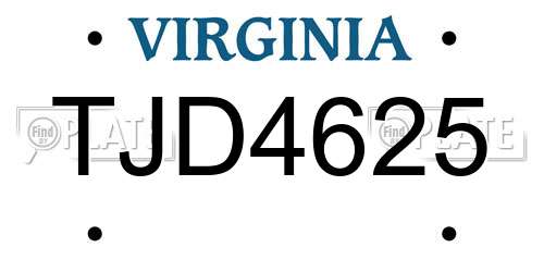 TJD4625 Virginia License Plate