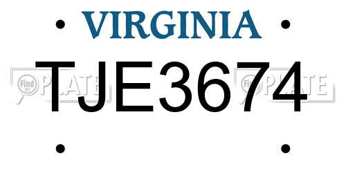 TJE3674 Virginia License Plate