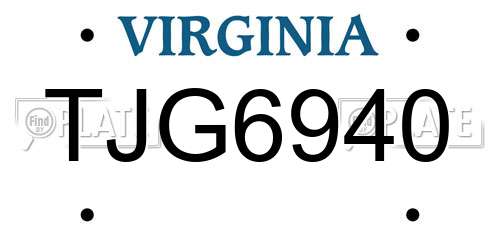 TJG6940 Virginia License Plate