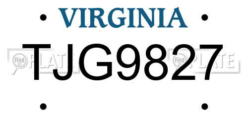TJG9827 Virginia License Plate