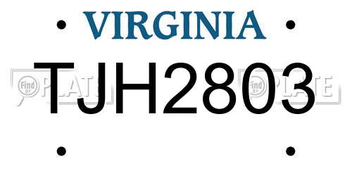 TJH2803 Virginia License Plate
