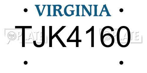 TJK4160 license plate in VA state