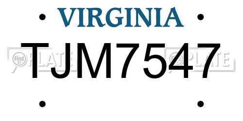TJM7547 Virginia License Plate