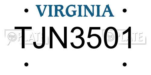 TJN3501 Virginia License Plate