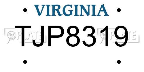 TJP8319 Virginia License Plate