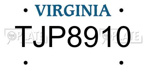 TJP8910 Virginia License Plate