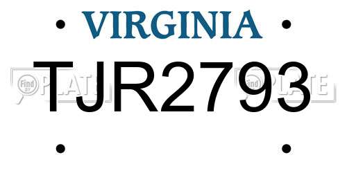 TJR2793 Virginia License Plate