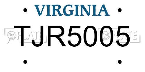 TJR5005 Virginia License Plate