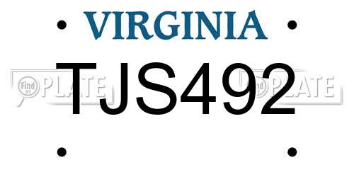 TJS492 Virginia License Plate