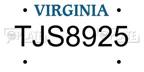 TJS8925 Virginia License Plate