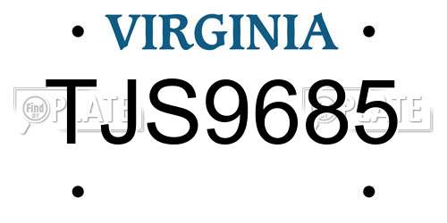TJS9685 Virginia License Plate