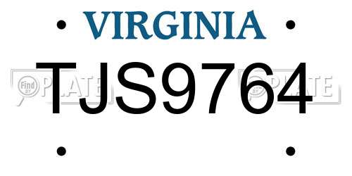 TJS9764 Virginia License Plate