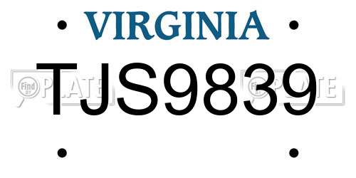 TJS9839 Virginia License Plate