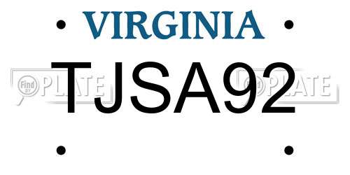 TJSA92 Virginia License Plate