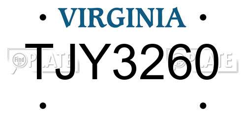 TJY3260 Virginia License Plate