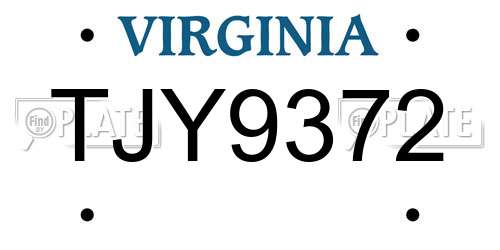TJY9372 Virginia License Plate