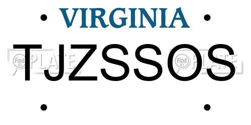 TJZSSOS Virginia License Plate